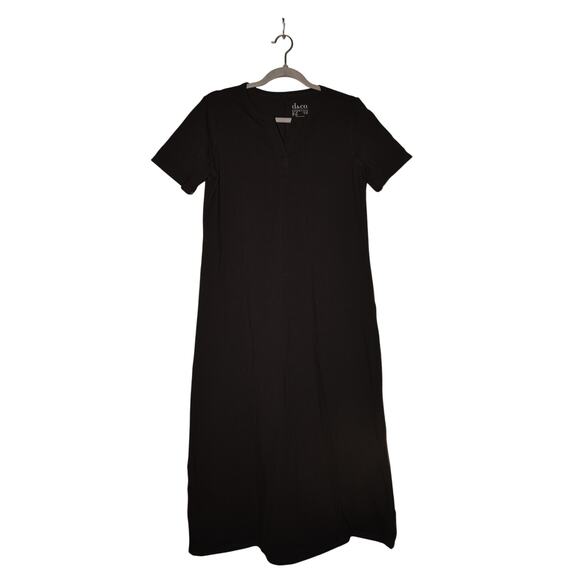 DENIM & CO. NEW‎ $64 Essentials Split V-Neck Knit Maxi Dress Black PS - Picture 1 of 3